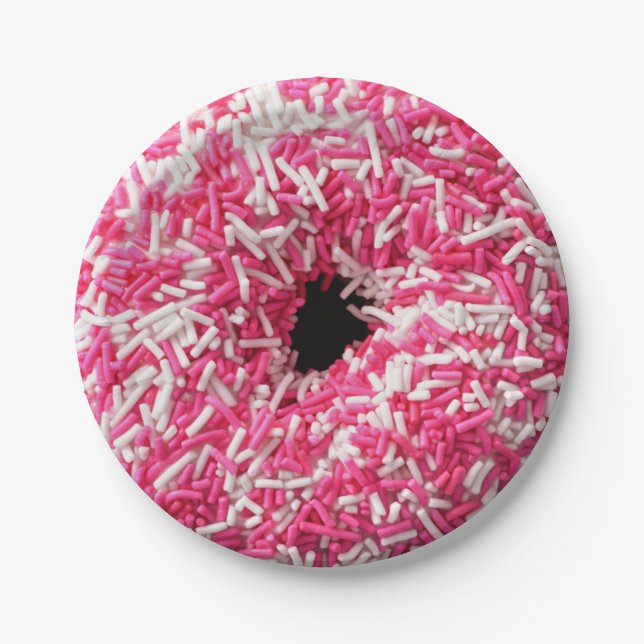 White Pink Sprinkles Donut Paper Plates (Front)