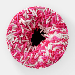 White Pink Sprinkles Donut Paperweight