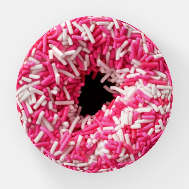 White Pink Sprinkles Donut Paperweight (Front)