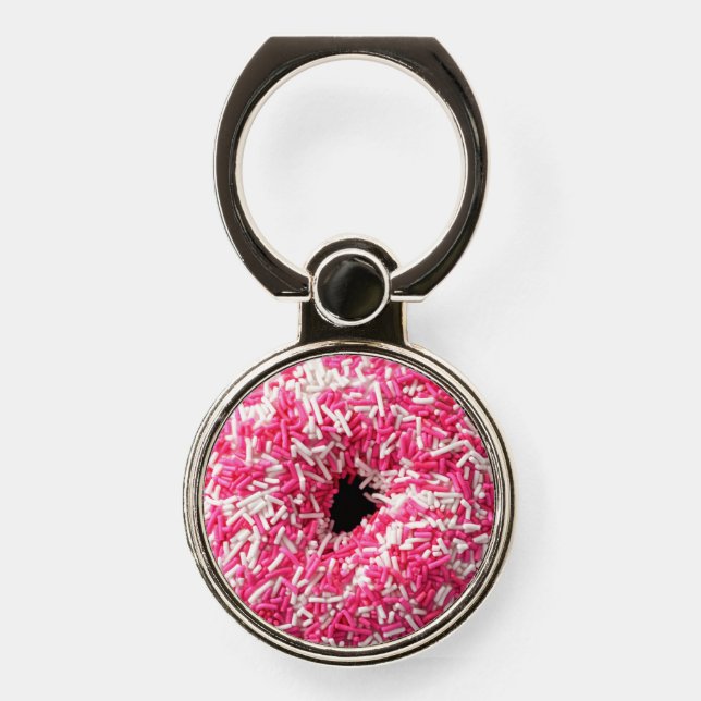 White Pink Sprinkles Donut Phone Ring Stand (Front)