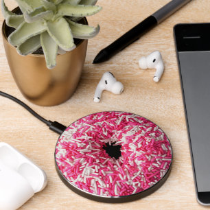 White Pink Sprinkles Donut Wireless Charger