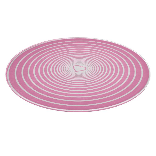 White Pink Striped Cutting Board with Heart (Corner)