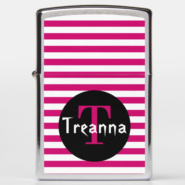 White & Pink Striped Zippo Lighter (Front)