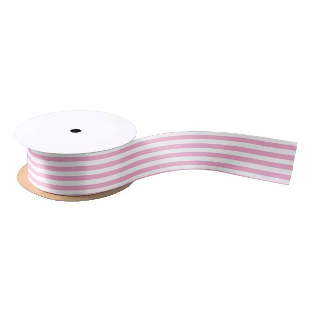 White & Pink Stripes Geometric Pattern Satin Ribbon (Spool)