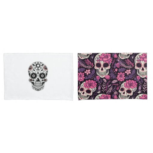 White Pink Sugar Skull Modern Fun Halloween  Pillow Case