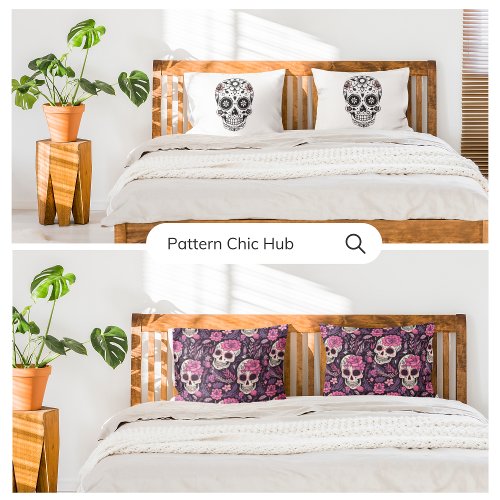 White Pink Sugar Skull Modern Fun Halloween  Pillow Case