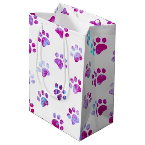 White Pink Textured Paw Print Pattern Medium Gift Bag