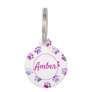 White Pink Textured Paw Print Personalized  Pet ID Tag