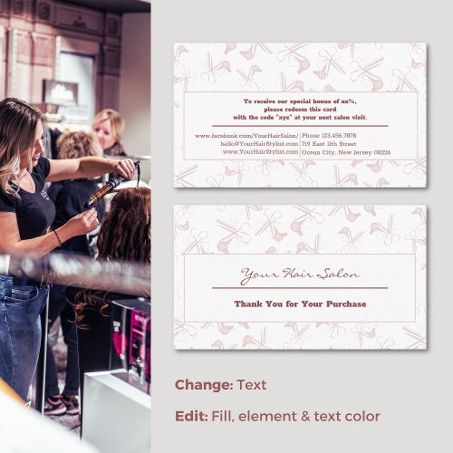 White_Pink Thank You for Your Purchase Hair Salon Business Card