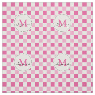 White Pink Tone Checkered Gingham Fabric