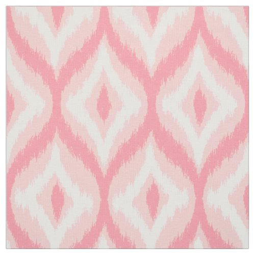 White  Pink Tones Quatrefoil Ikat Pattern Fabric