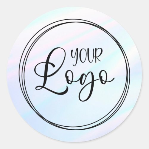 White Pink Turquoise Holographic Gradient Logo Classic Round Sticker