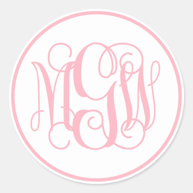 White Pink Vine Script Monogram, DIY BG Classic Round Sticker (Front)
