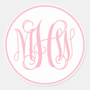 White Pink Vine Script Monogram, DIY BG Classic Round Sticker