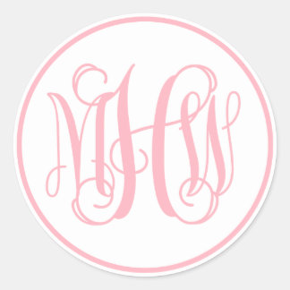 White Pink Vine Script Monogram, DIY BG Classic Round Sticker