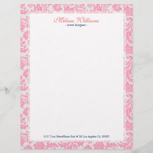 White  & Pink Vintage Damasks Pattern Letterhead