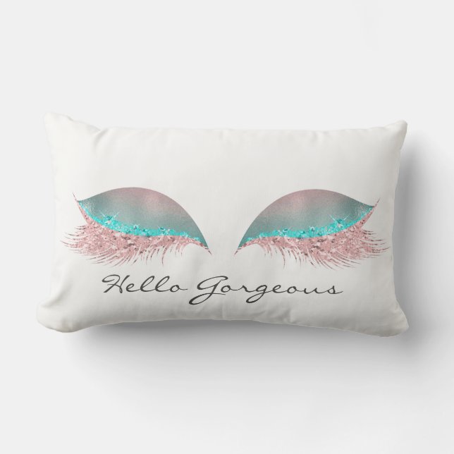 White Pink Water  Makeup Lashes Hello Gorgeous Lumbar Pillow (Front)