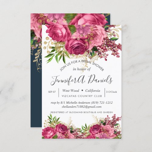 White Pink Watercolor Floral Bridal Shower Invitation