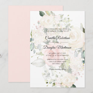 White Pink Watercolor Floral Wedding Invitation