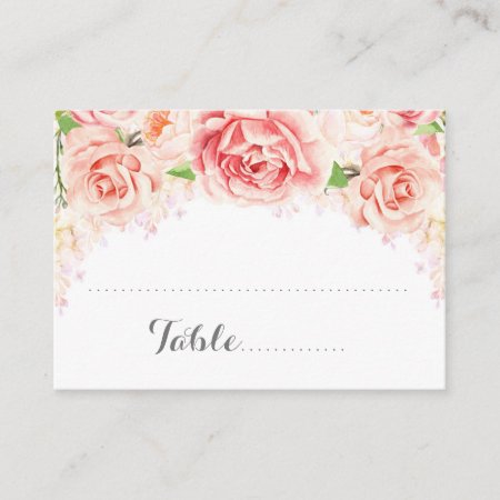 White Pink Watercolor Flowers Place Setting Cards