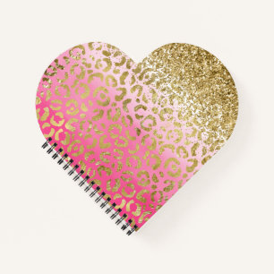 White Pink Watercolor Gold Glam Leopard Glitter Notebook