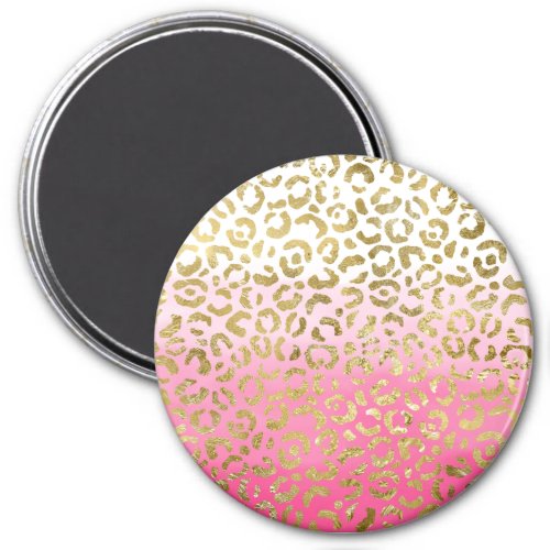 White Pink Watercolor Gold Glam Leopard Print  Magnet