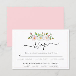 White, pink wild dog rose floral wedding RSVP