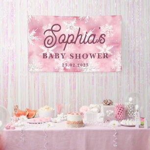 White Pink Winter Snowflake Pattern Girl Party Banner
