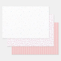 Gold Pink Merry Christmas Script Snowflakes Stars Wrapping Paper Sheets