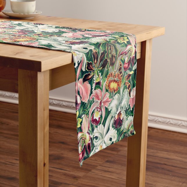 White Pink Yellow Green Orchid Pattern Short Table Runner (In Situ)