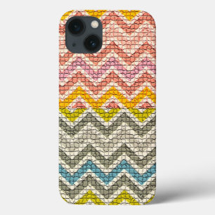 WHITE PINK YELLOW GREY BLUE MOSAIC CHEVRONS iPhone 13 CASE