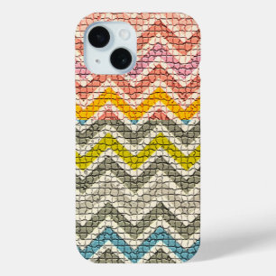 WHITE PINK YELLOW GREY BLUE MOSAIC CHEVRONS iPhone 15 CASE