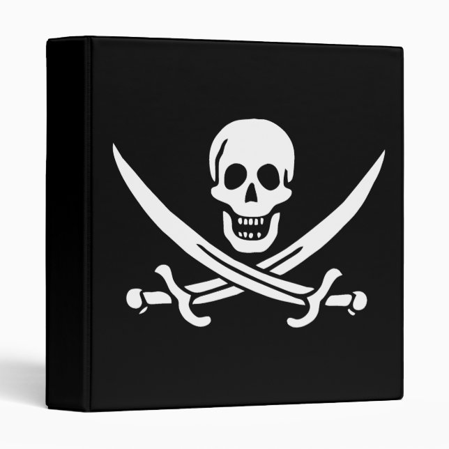 White, Pirate Flag Calico Jack, Skull & Cutlass  3 Ring Binder (Front/Spine)
