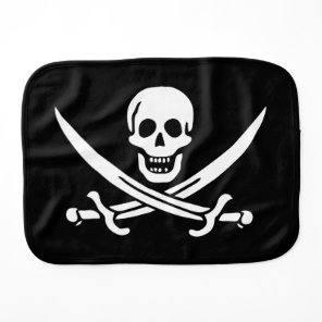 White, Pirate Flag Calico Jack, Skull & Cutlass Baby Burp Cloth