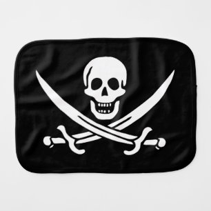 White, Pirate Flag Calico Jack, Skull & Cutlass Baby Burp Cloth