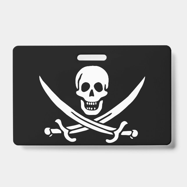 White, Pirate Flag Calico Jack, Skull & Cutlass  Badge (Front)
