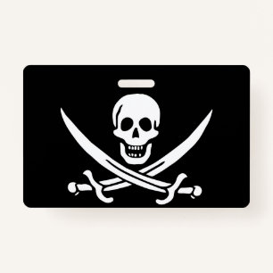 White, Pirate Flag Calico Jack, Skull & Cutlass Badge