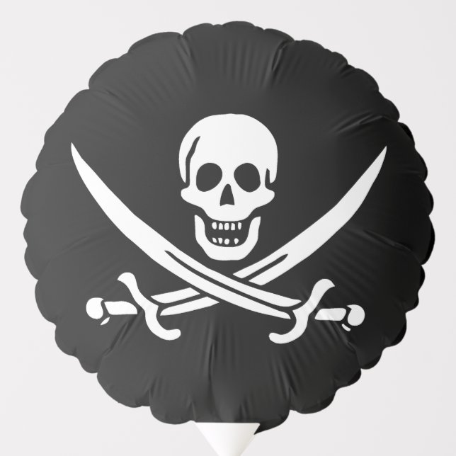 White, Pirate Flag Calico Jack, Skull & Cutlass  Balloon (Front)