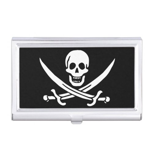 White Pirate Flag Calico Jack Skull  Cutlass  Business Card Case