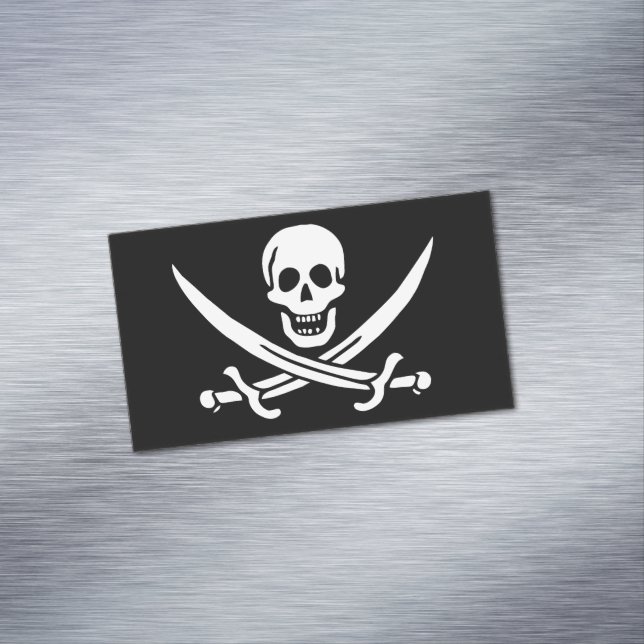 White, Pirate Flag Calico Jack, Skull & Cutlass  Business Card Magnet (In Situ)