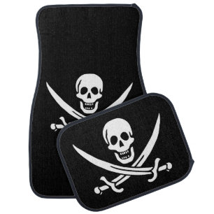 White, Pirate Flag Calico Jack, Skull & Cutlass Car Floor Mat