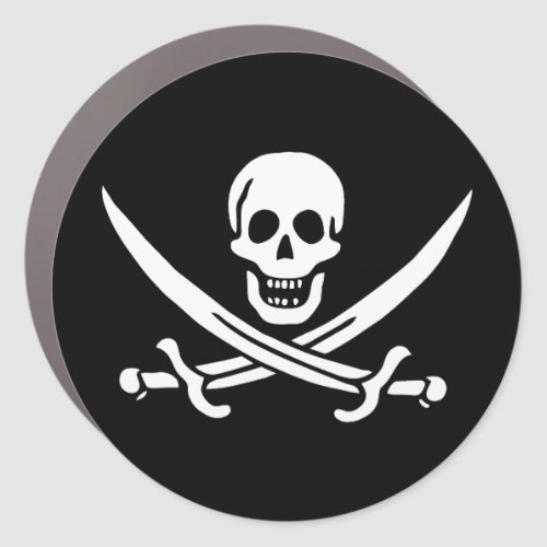 White Pirate Flag Calico Jack Skull  Cutlass Car Magnet
