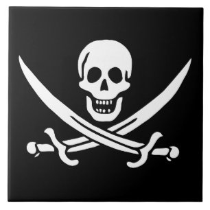 White, Pirate Flag Calico Jack, Skull & Cutlass Ceramic Tile