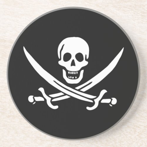 White Pirate Flag Calico Jack Skull  Cutlass Coaster
