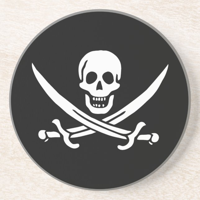 White, Pirate Flag Calico Jack, Skull & Cutlass Coaster (Front)