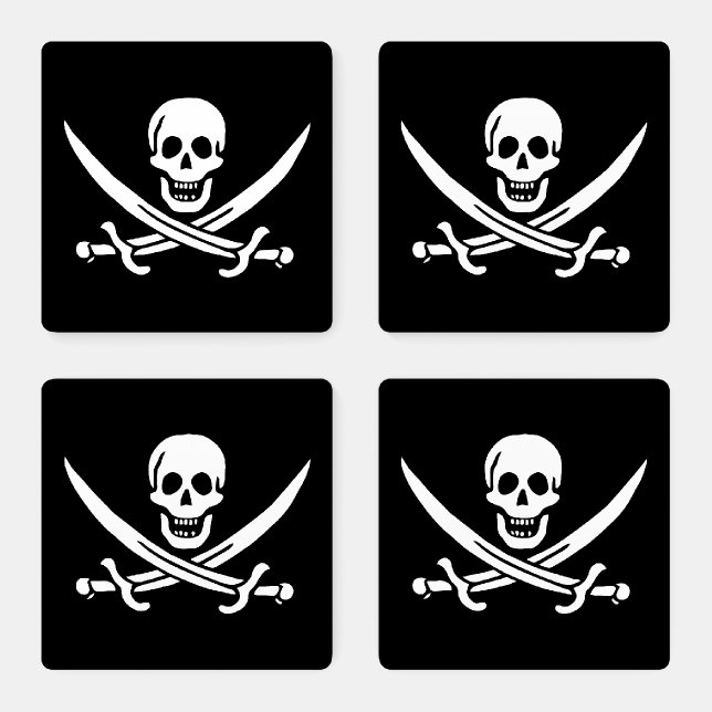 White, Pirate Flag Calico Jack, Skull & Cutlass Coaster Set (Set)
