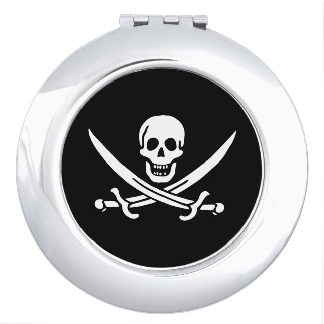 White, Pirate Flag Calico Jack, Skull & Cutlass Compact Mirror (Front)