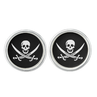 White, Pirate Flag Calico Jack, Skull & Cutlass Cufflinks