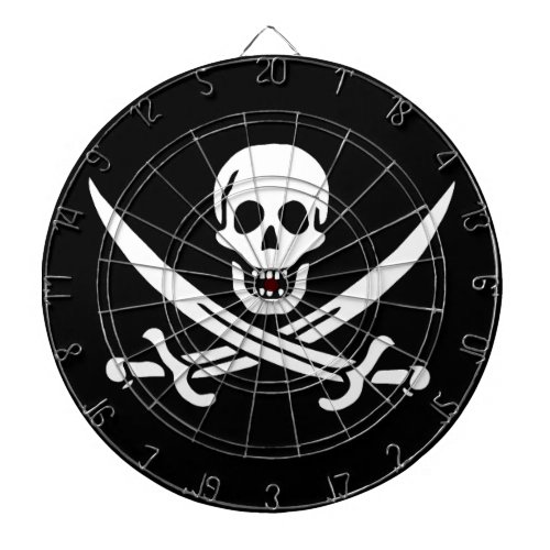 White Pirate Flag Calico Jack Skull  Cutlass Dart Board