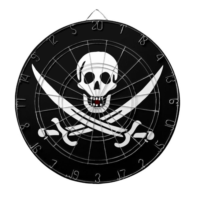 White, Pirate Flag Calico Jack, Skull & Cutlass Dart Board (Front)